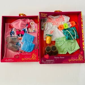 NIB Our Generation Seaside Bloom & Fashion Fiesta 2 Doll Outfits Set